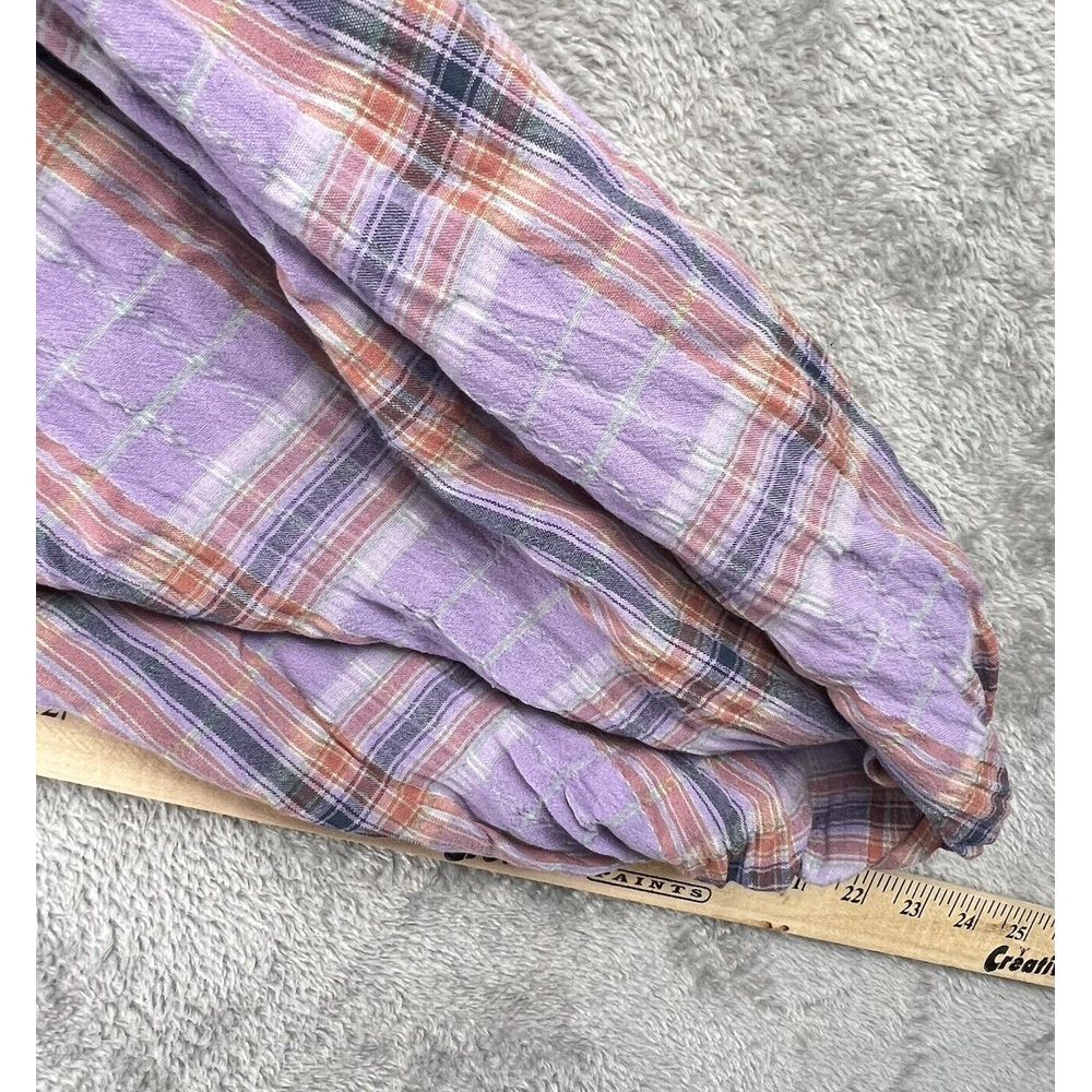Free People‎ Cherry Bomb Top Womens XL Purple Plaid Balloon Sleeves Ruched Boho - Picture 9 of 11